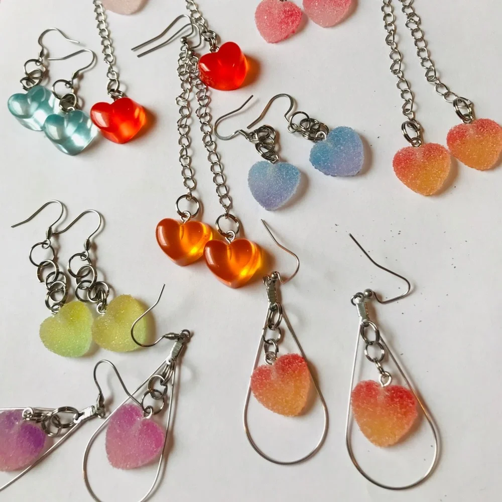 Blue Kawaii Candy Soft Gummy Heart Ombré Handmade Stainless Steel Earrings - Picture 8 of 15